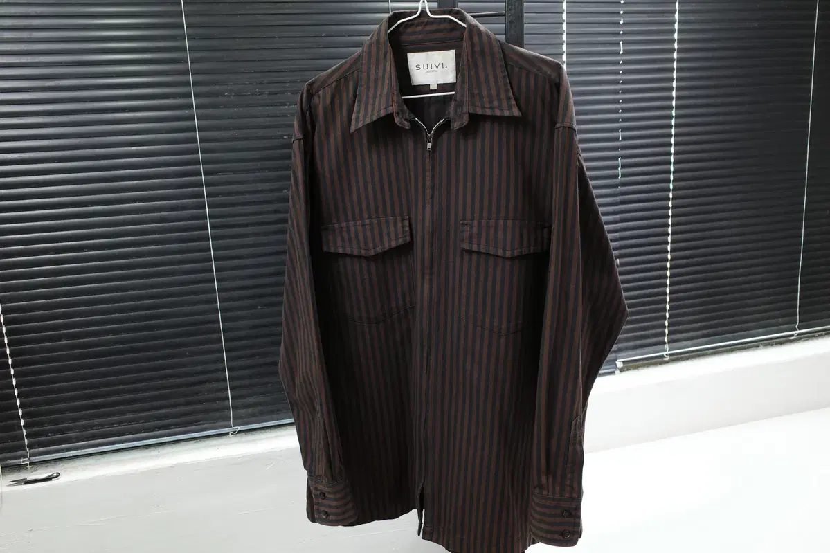 SUIVI Striped Zip-Up Shirt,