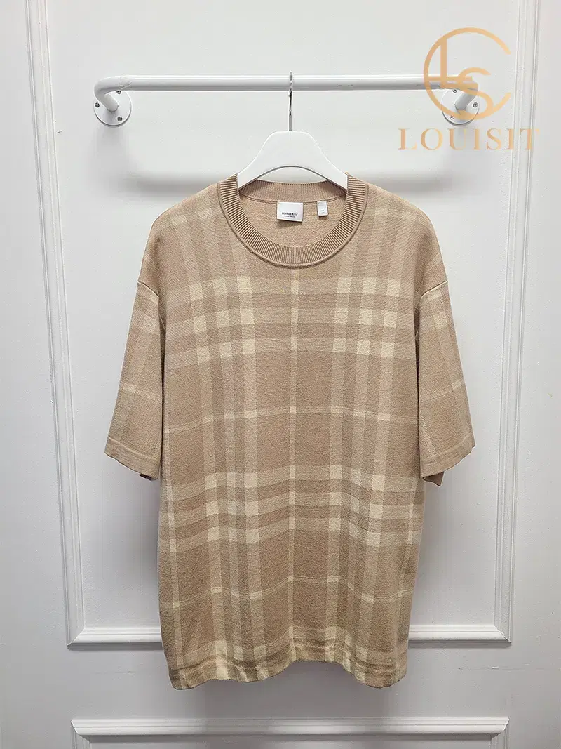 [XL] Burberry Beige Check Pattern Knit Short Sleeve