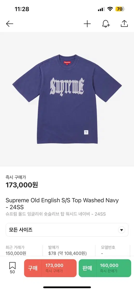 Supreme Old English Vahn Short Sleeve Top Washed Navy - 24SS