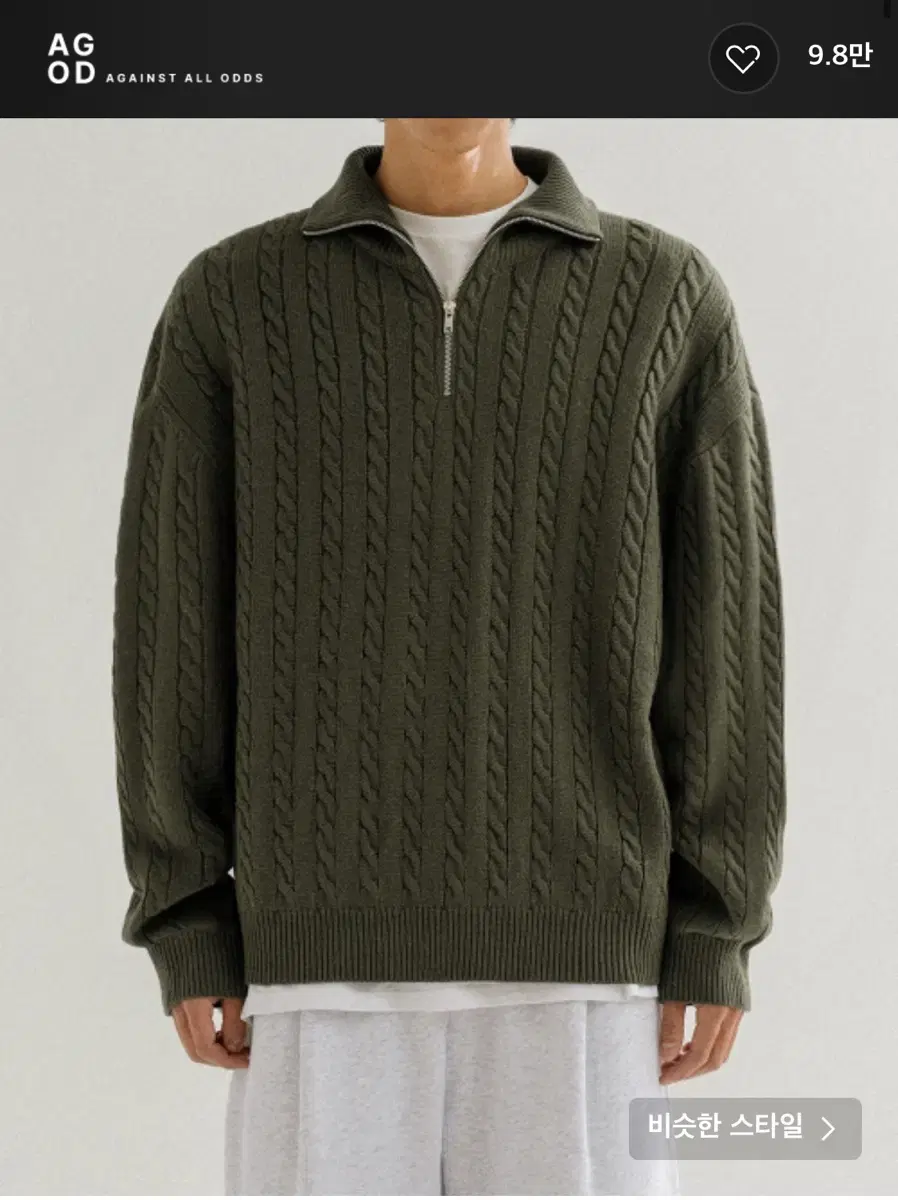 Against All Odds Zip-up Caraneck Cable Knit in Khaki