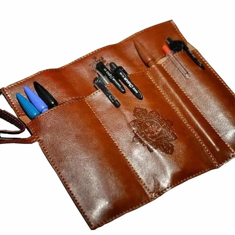 Brand new brown leather beauty case tool comb scissors storage bag organizer bag