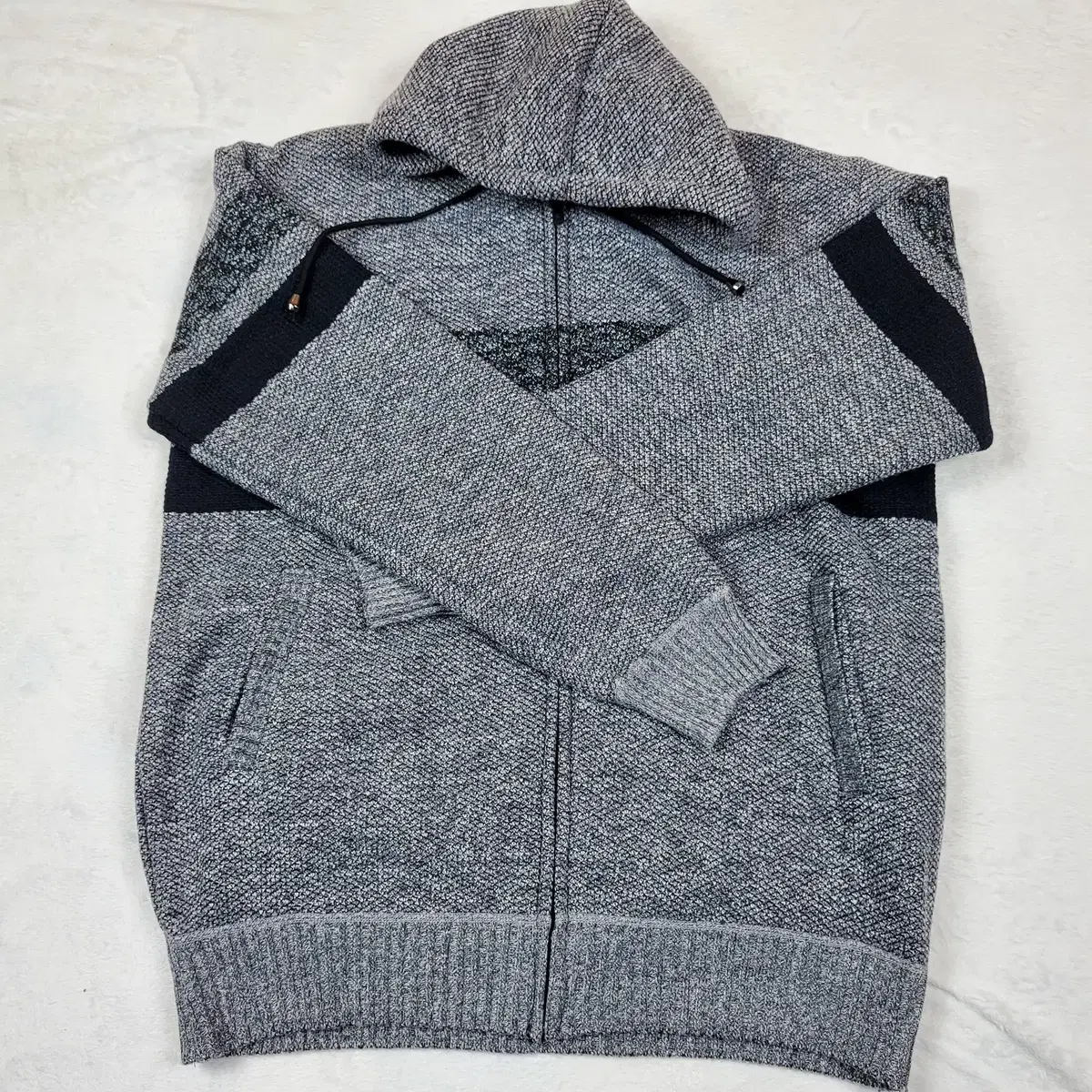 Fleece Brushed Hooded Knit Jacket (Gray) (3XL)