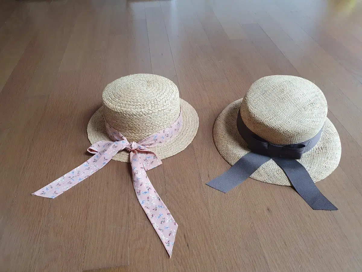 New Rattan Ribbon Hat Set of 2