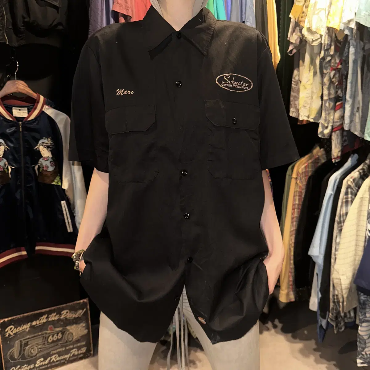 (498) DICKIES 디키즈 자수 패치 백포인트 프린팅 반팔셔츠 블랙