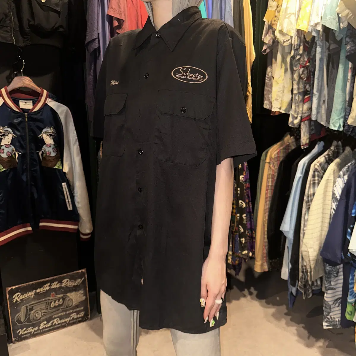 (498) DICKIES 디키즈 자수 패치 백포인트 프린팅 반팔셔츠 블랙