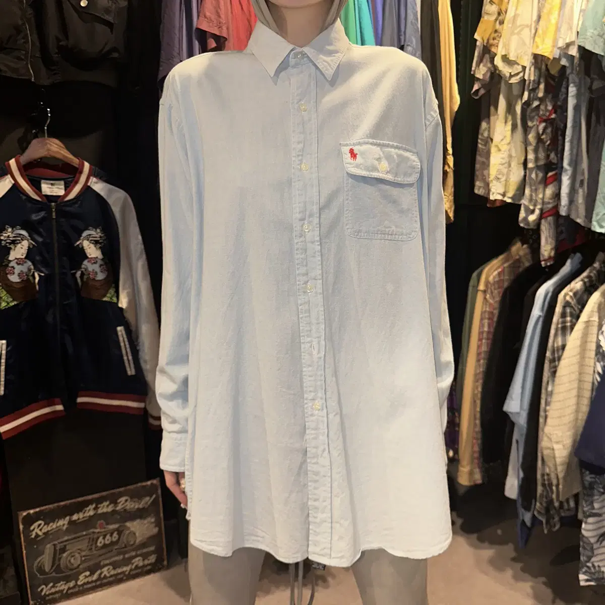 (509) Polo Ralph Lauren Embroidered Vintage Long Sleeve Shirt Light Blue