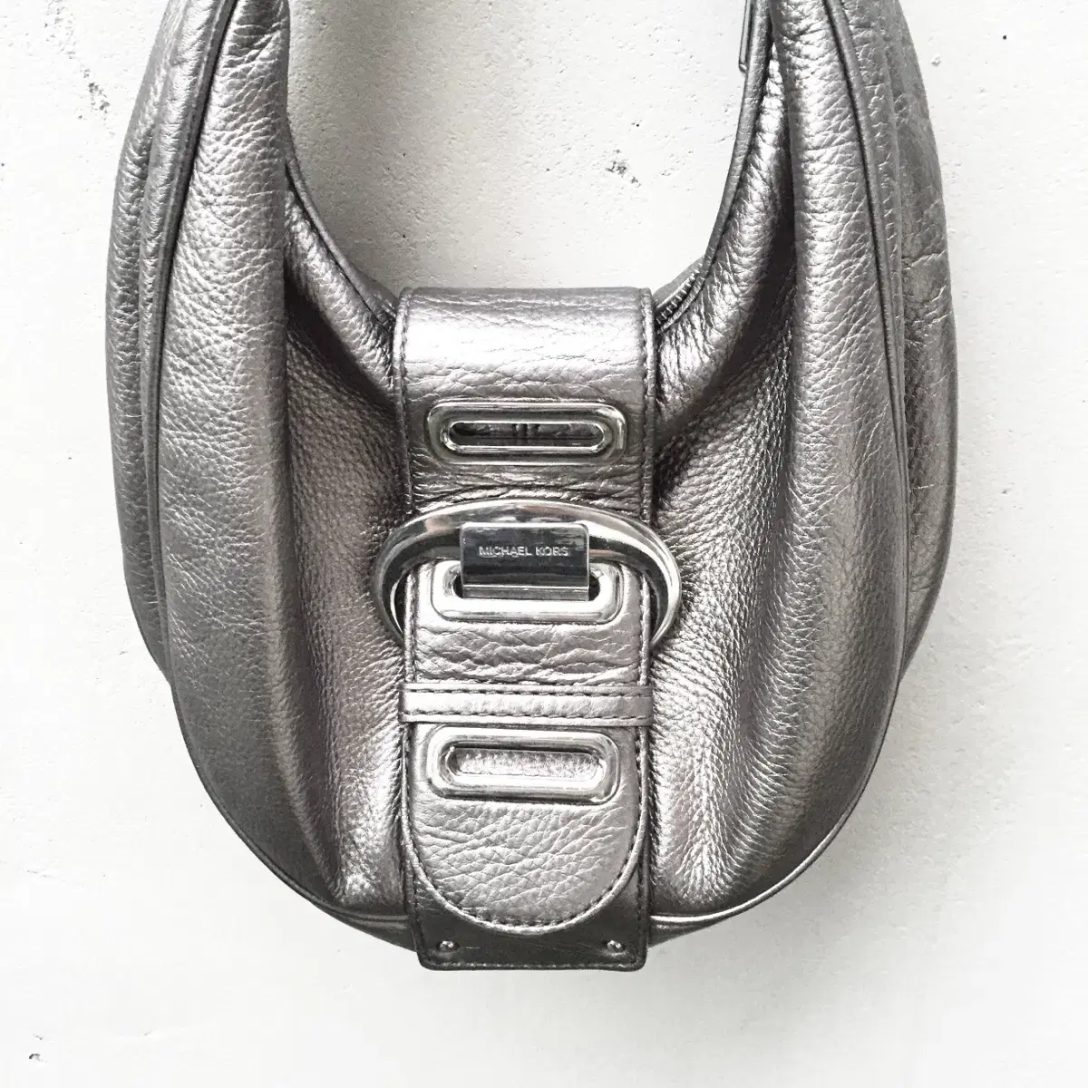 Silver metalic buckle bag