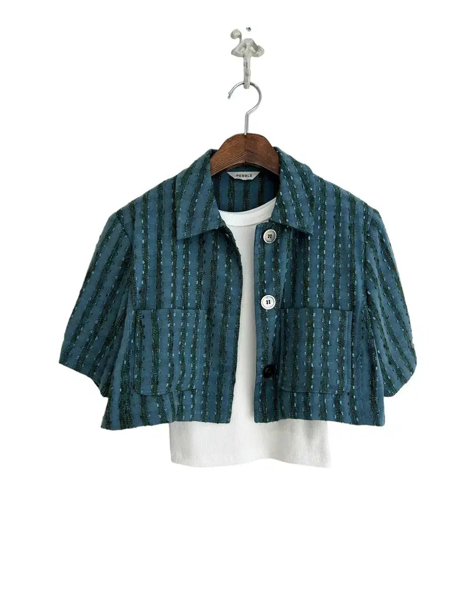 No communication) Summer tweed cropped jacket - turquoise