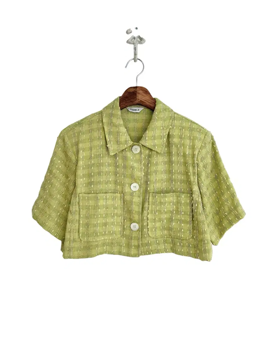 No communication) Summer Tweed Cropped Jacket-Yellow Green