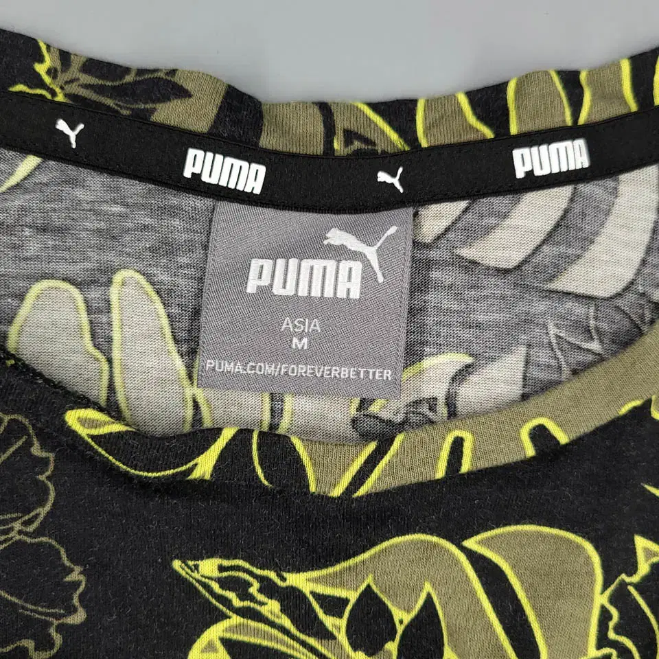 PUMA 퓨마 푸마 블랙 라이트 그린 하와이안 리프패턴 프린팅로고 코튼