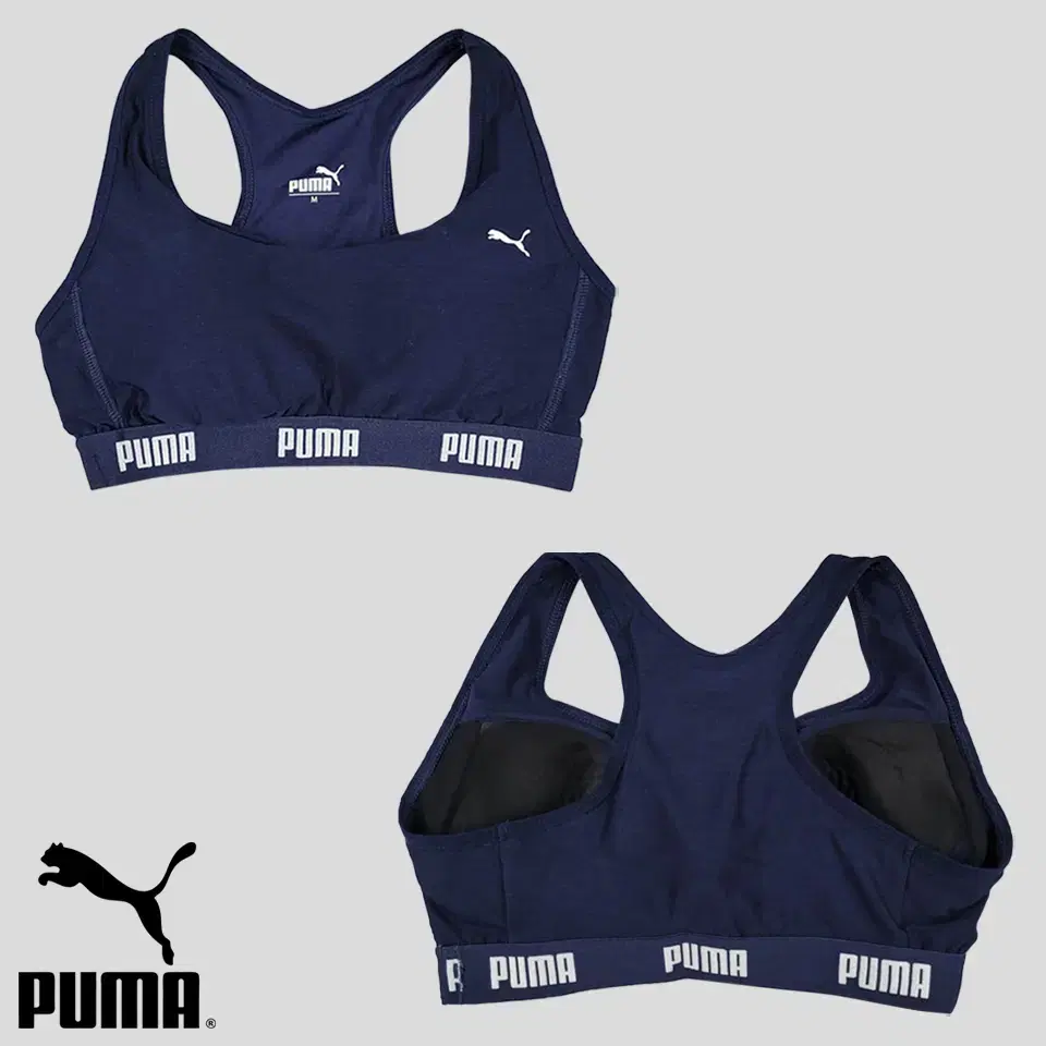 PUMA 퓨마 푸마 JP 딥네이비 화이트 프린팅로고 폴리혼방 스포츠브라