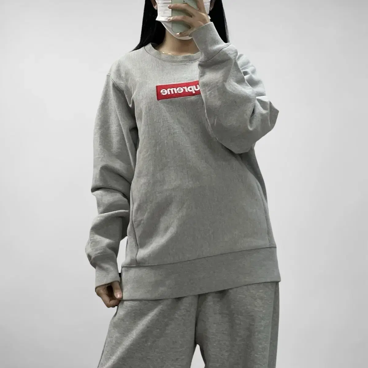 슈프림 Supreme 15aw 박스로고 맨투맨 그레이