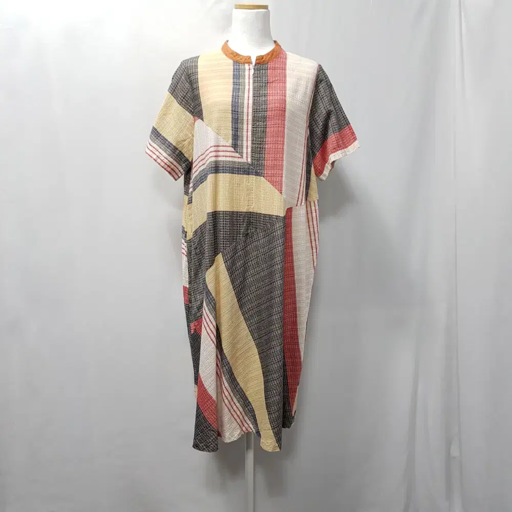 JPN Vintage Check Pattern Boxy Zipper Short Sleeve Long ONEPIECE WF E1264