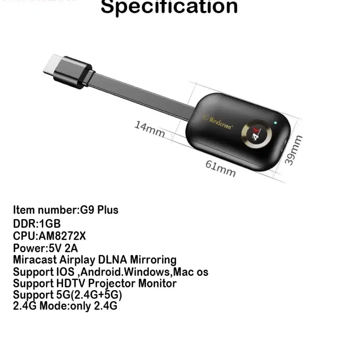 HDMI 무선 미러Mirascreen G9 플러스 5G 4K 무선 호환