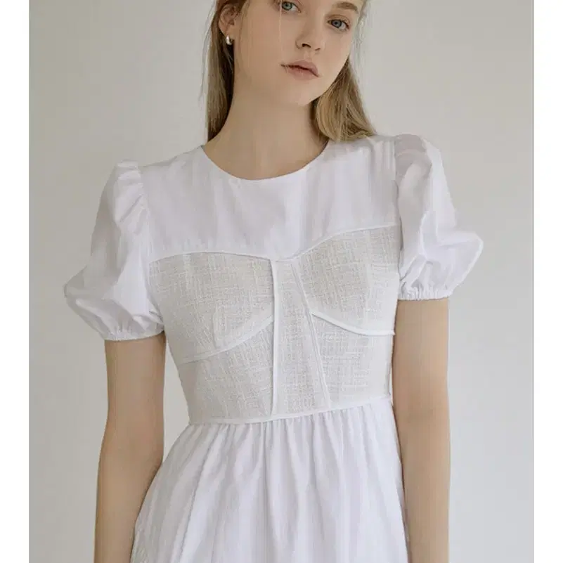 Re_L Meld tweed shirring dress (white)