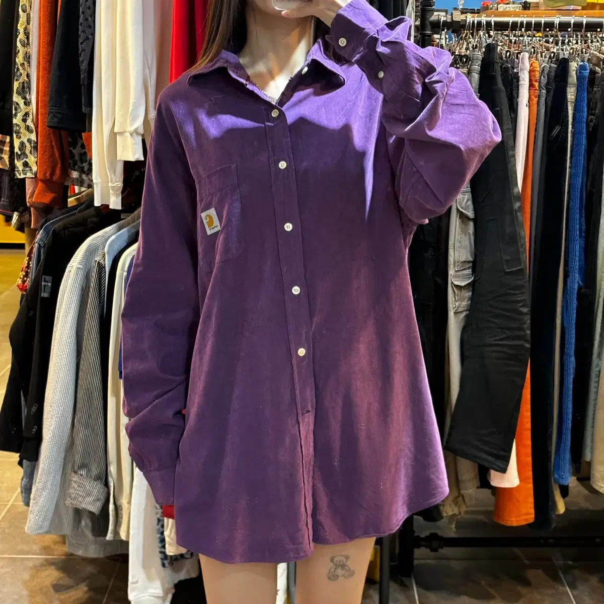 (NO.9) CARHARTT 칼하트 퍼플 로고 포켓 긴소매 셔츠 (L)