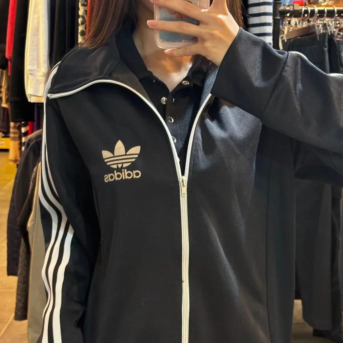 (NO.9) ADIDAS 아디다스 블랙 금장 트레포일 불꽃마크 져지 M