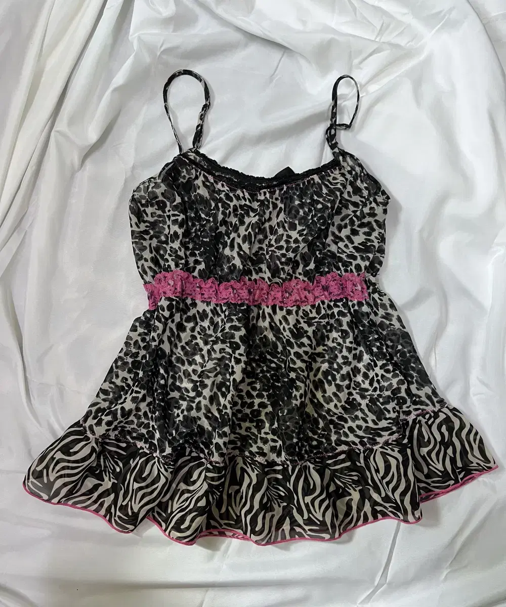 Onegyaru Hopi Leopard Zebra Chiffon Ruffle Lace Slip Sleeveless Hime Funk