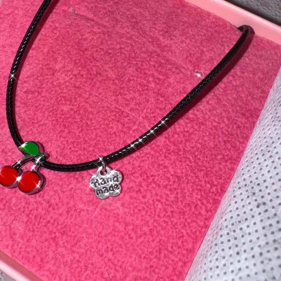 {Silver Leather Cherry Necklace}