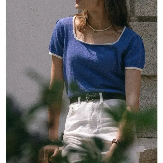 틸아이다이 Terry summer square neck knit_Blue