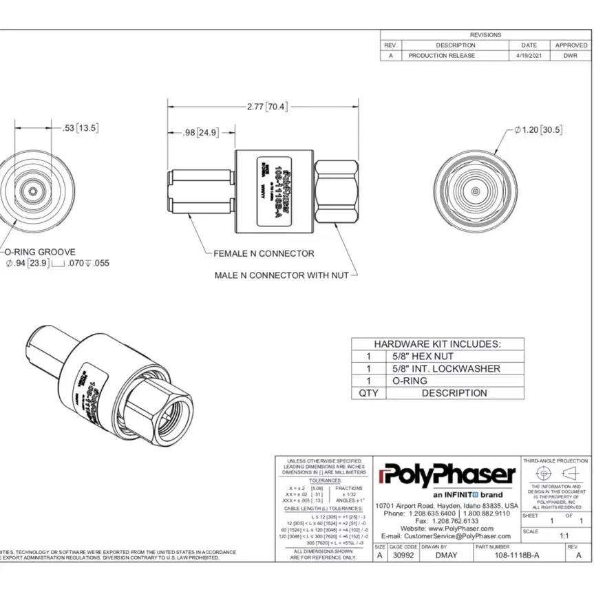 Polyphaser rf 서지 프로텍터