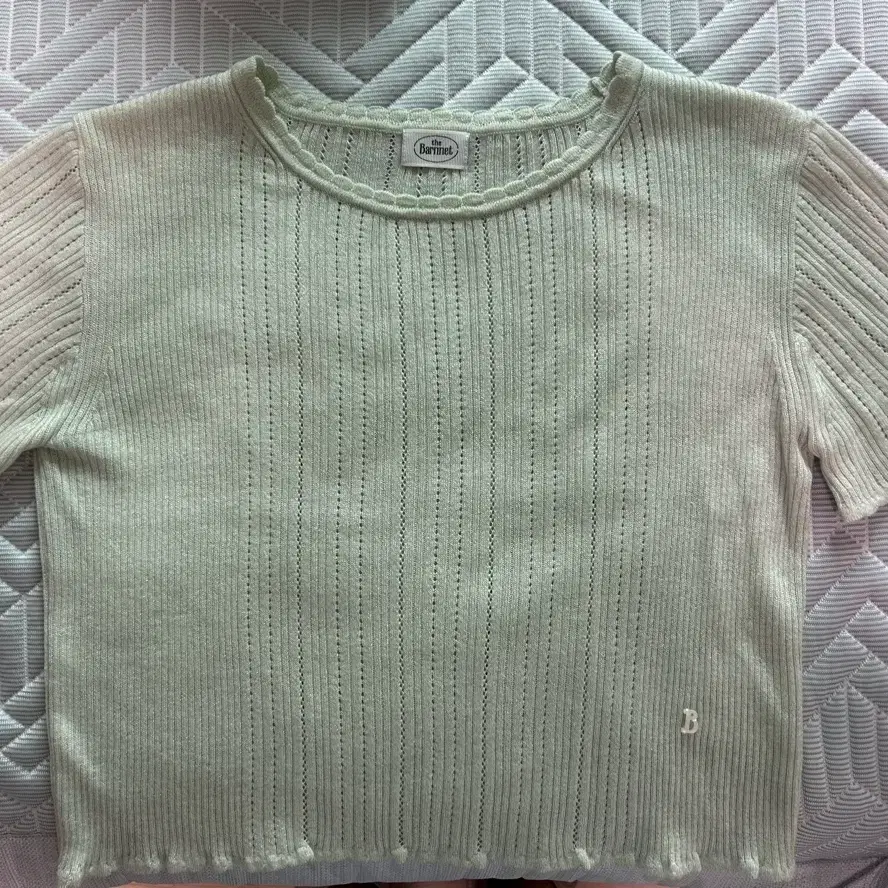 더바넷 민트 반팔 니트 Mint Pearl Knit Sweater