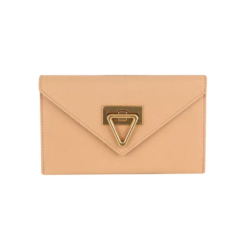 (Genuine) 666947V12M12700 Triangle Logo Flap Wallet Beige