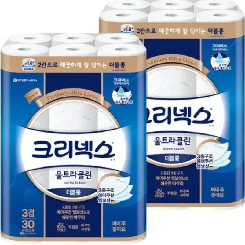 크리넥스울트라클린3겹 27MLX30롤X2팩 총60롤 화장지28290원