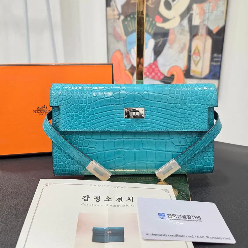 에르메스 켈리 와니 엘리게이터 장지갑 블루이즈미르 은장 판매 사진 1