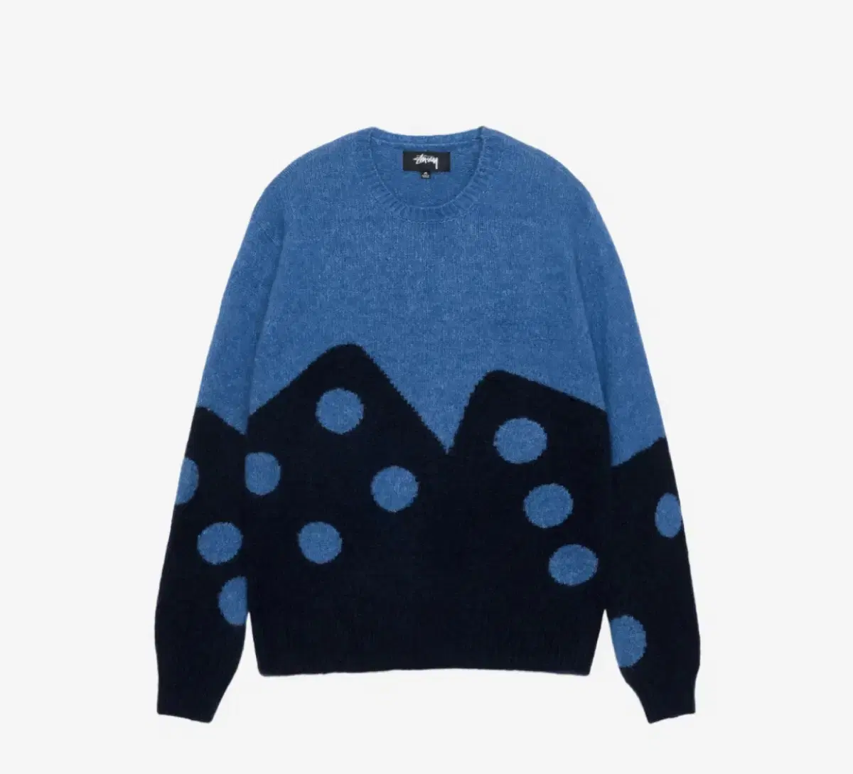 Stussy Dice Fuzzy Crew bloo Knit Sweater New L