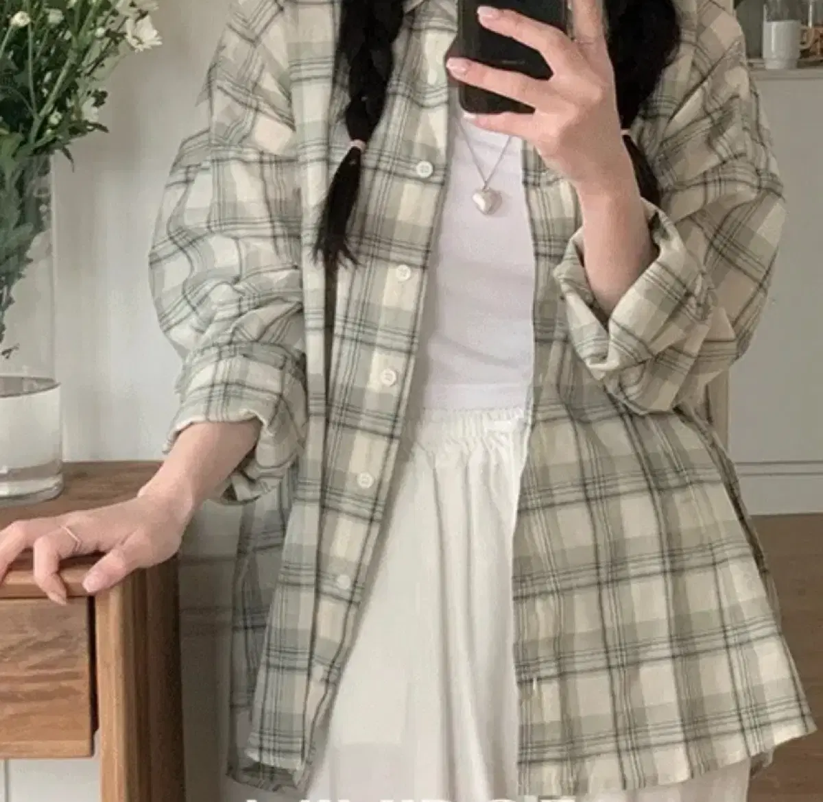 Minipoe momo matcha check shirt