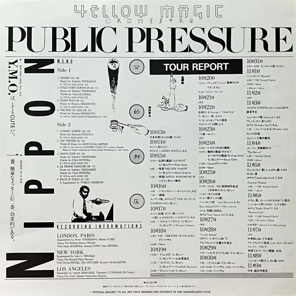 신스팝LP YMO -일본반 Public Pressure 류이치 사카모토