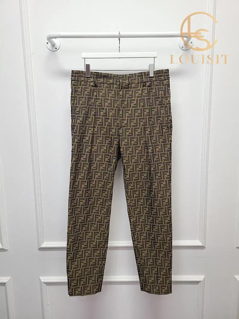 [48] Fendi Brown FF Jacquard Fabric Trousers Pants