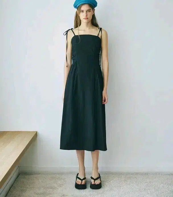 에트몽 slip side shirring dress black s사이즈