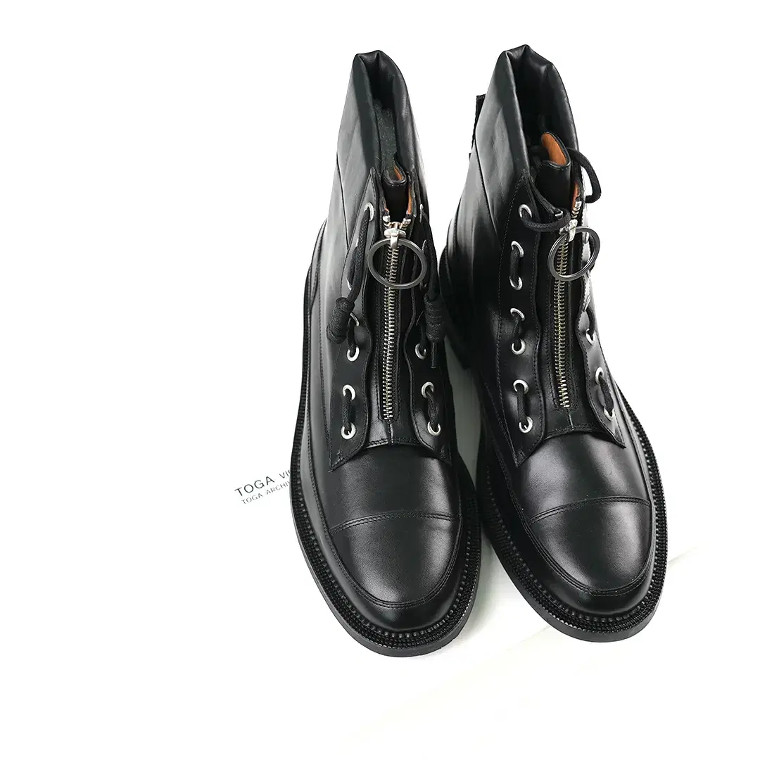 TOGA VIRILIS BLACK LEATHER LACE UP BOOTS