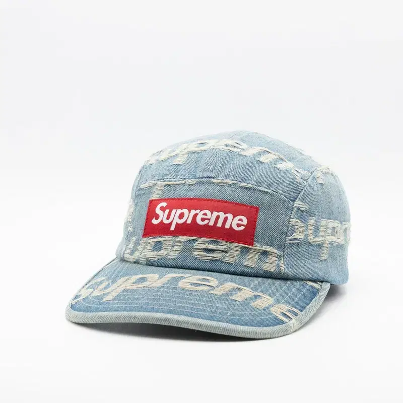 SUPREME FRAYED LOGOS DENIM CAMP CAP