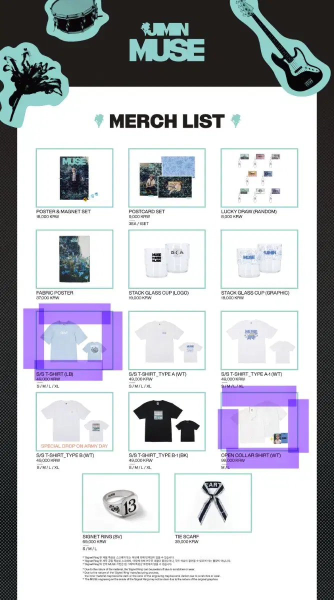 (T-shirt cost) jimin mu smeraldo pop up merchandise shirt photocard