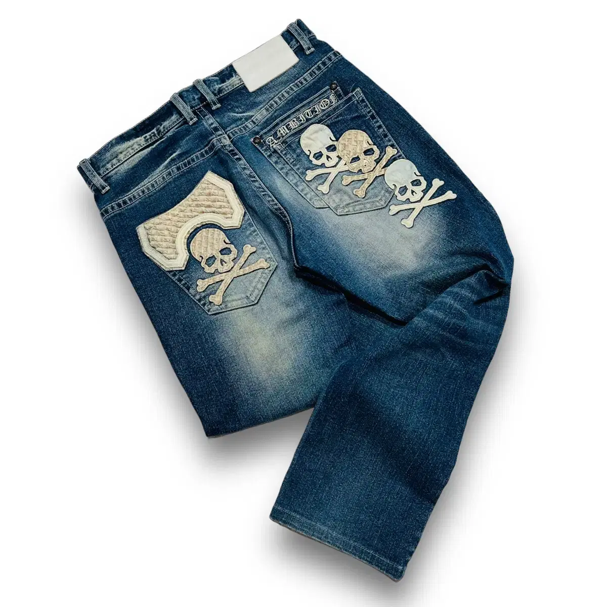 Punk Non-Skulled Multi-Patch Denim Washed Pants