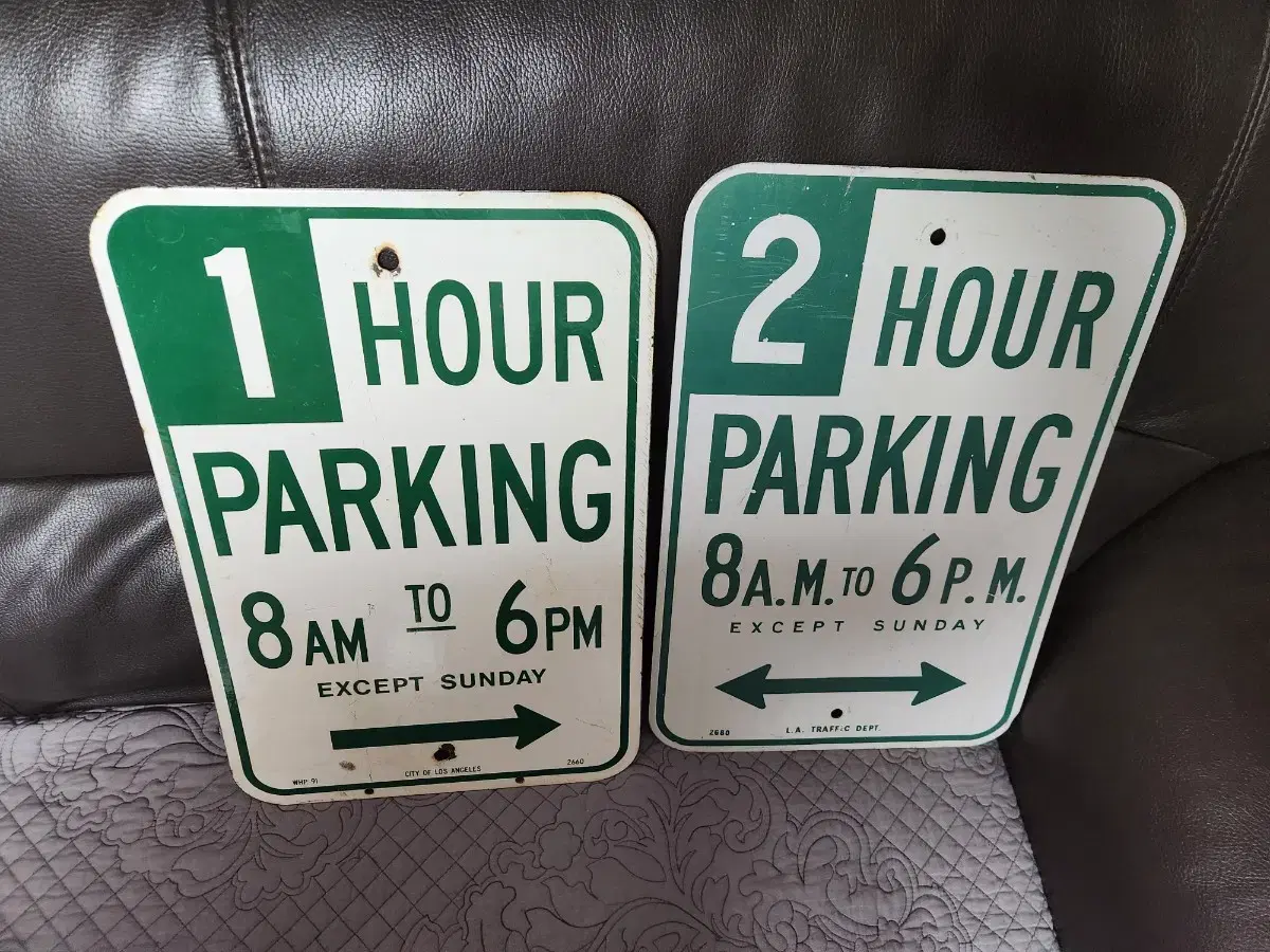 미국 CA 주물 오리지널 LA 1+2 Hour Parking Sign