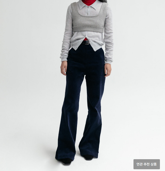 LFM Corduroy Flare Button Pants (Navy/M)