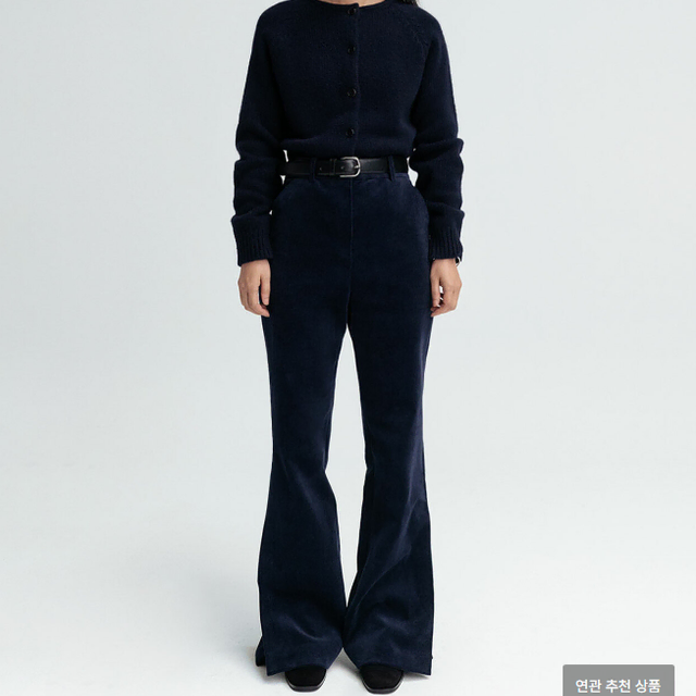 LFM Corduroy Flare Button Pants (Navy/M)