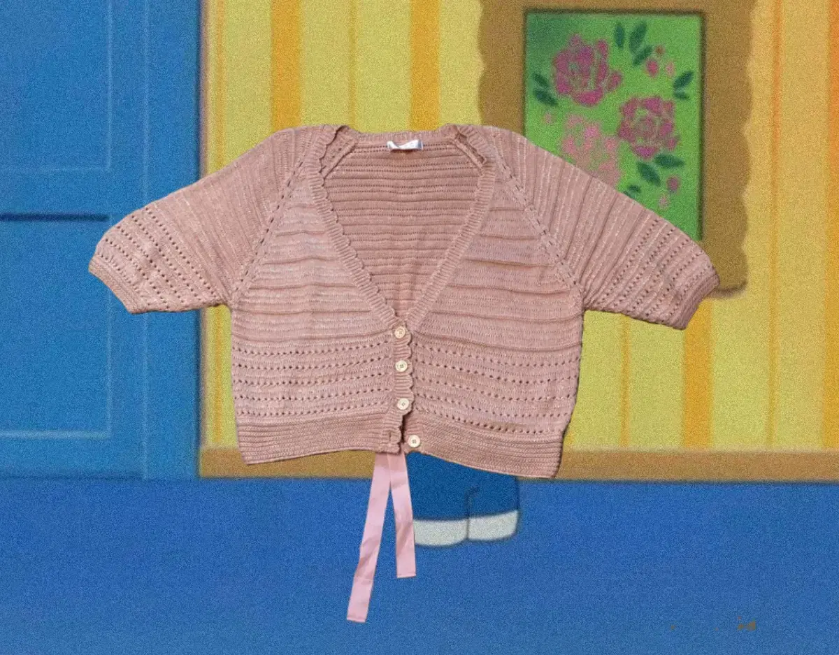 Vintage pink glitter ribbon knit cardigan