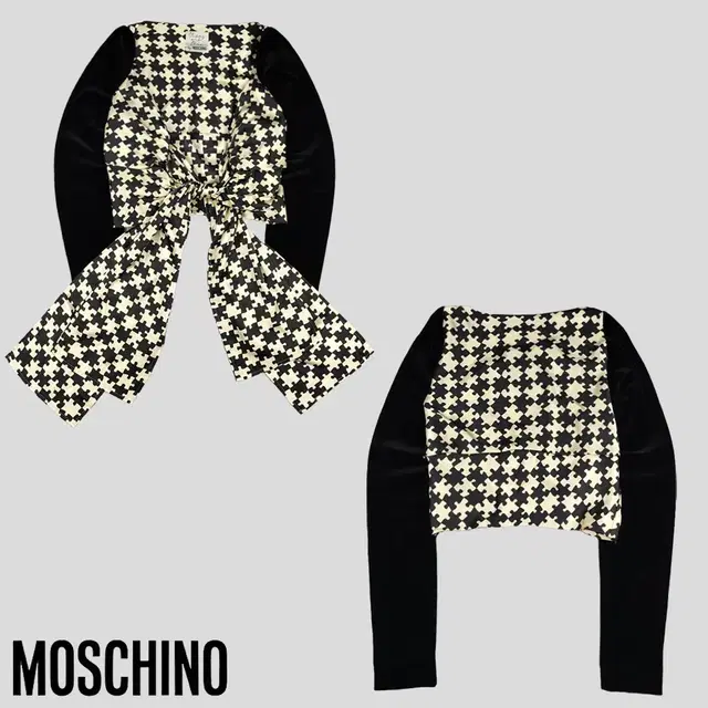 MOSCHINO 모스치노 모스키노 블랙 베이지 직소 퍼즐패턴 프릴 리본