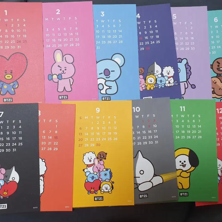 급처)방탄 bts  bt21 미니 달력(2020), 실리콘 파우치,볼펜