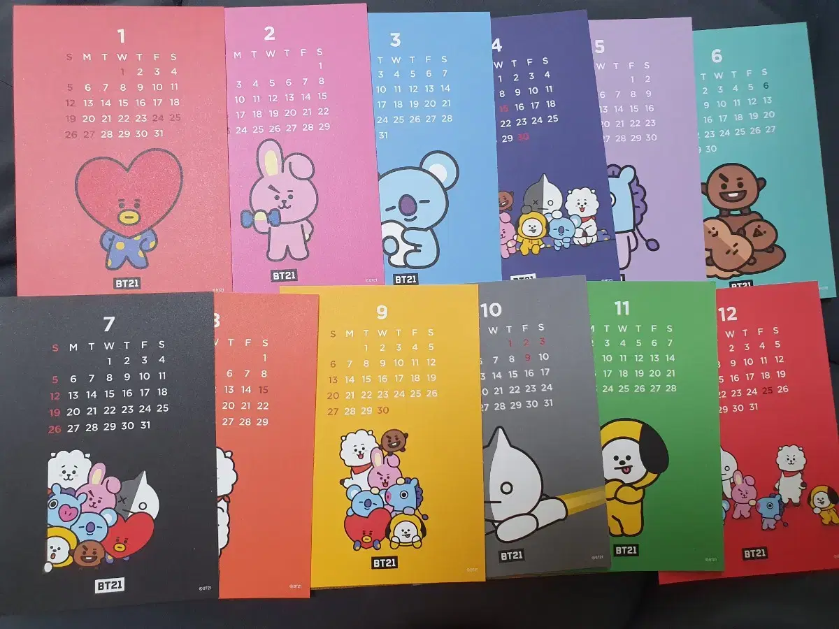 급처)방탄 bts  bt21 미니 달력(2020), 실리콘 파우치,볼펜