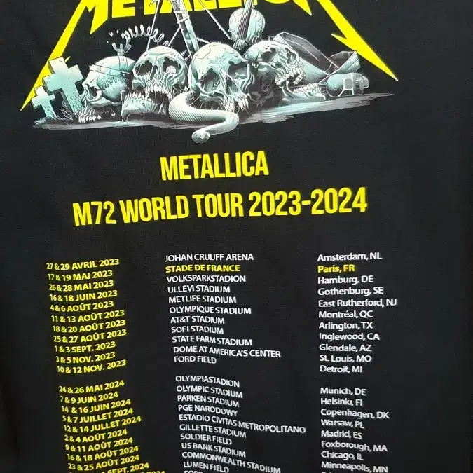 새상품)Metallica - M27 world tour 코튼반팔티셔츠L