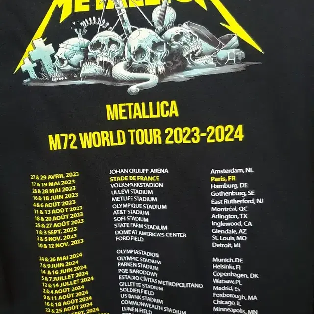 새상품)Metallica - M27 world tour 코튼반팔티셔츠L