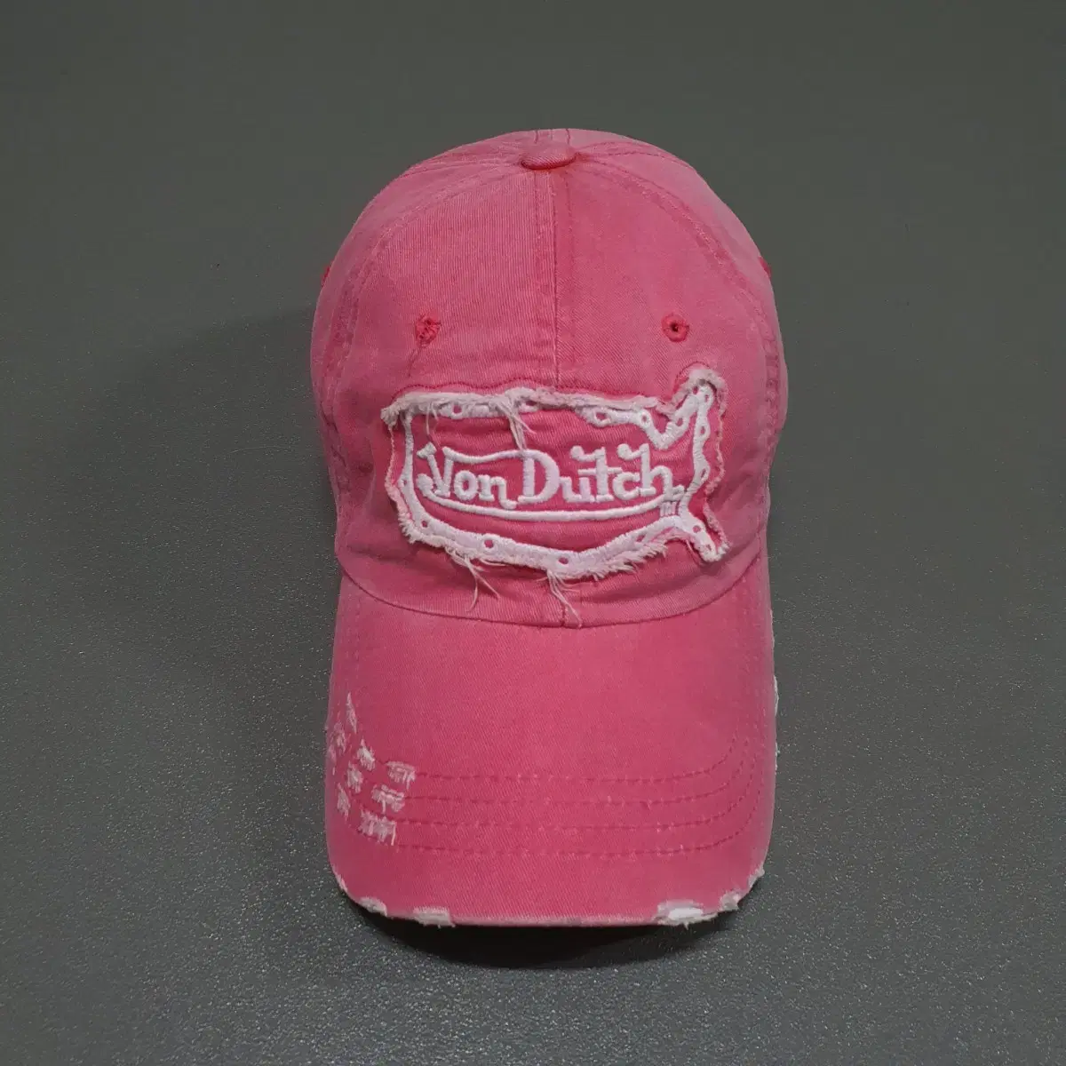 Von Dutch 본더치 워싱 디스트레스드 데미지 빅로고 볼캡 모자 핑크