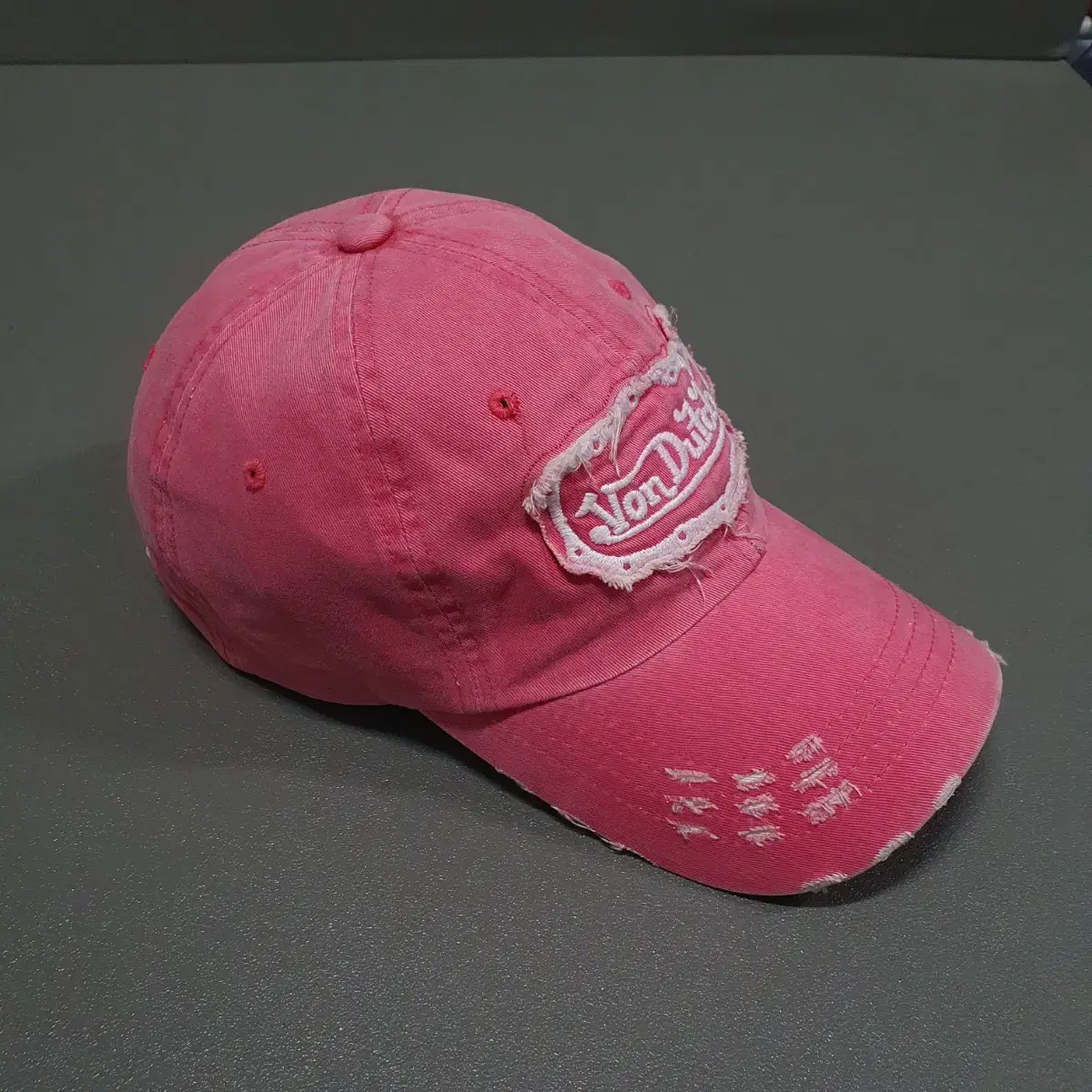 Von Dutch 본더치 워싱 디스트레스드 데미지 빅로고 볼캡 모자 핑크