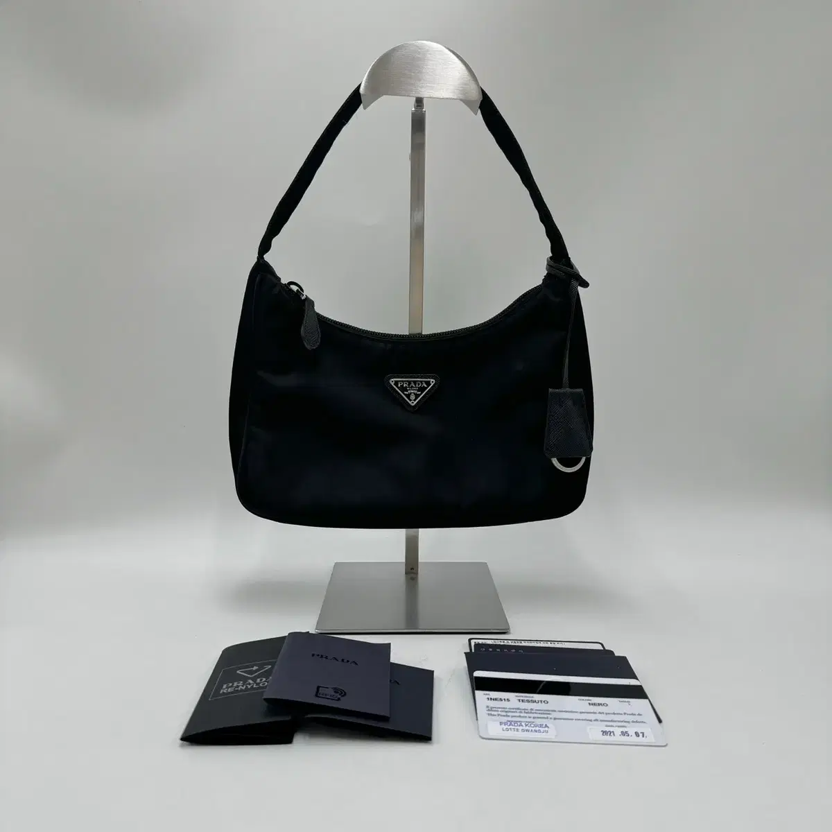 Prada Tessuto Silver-plated Triangle Hobo Shoulder Bag